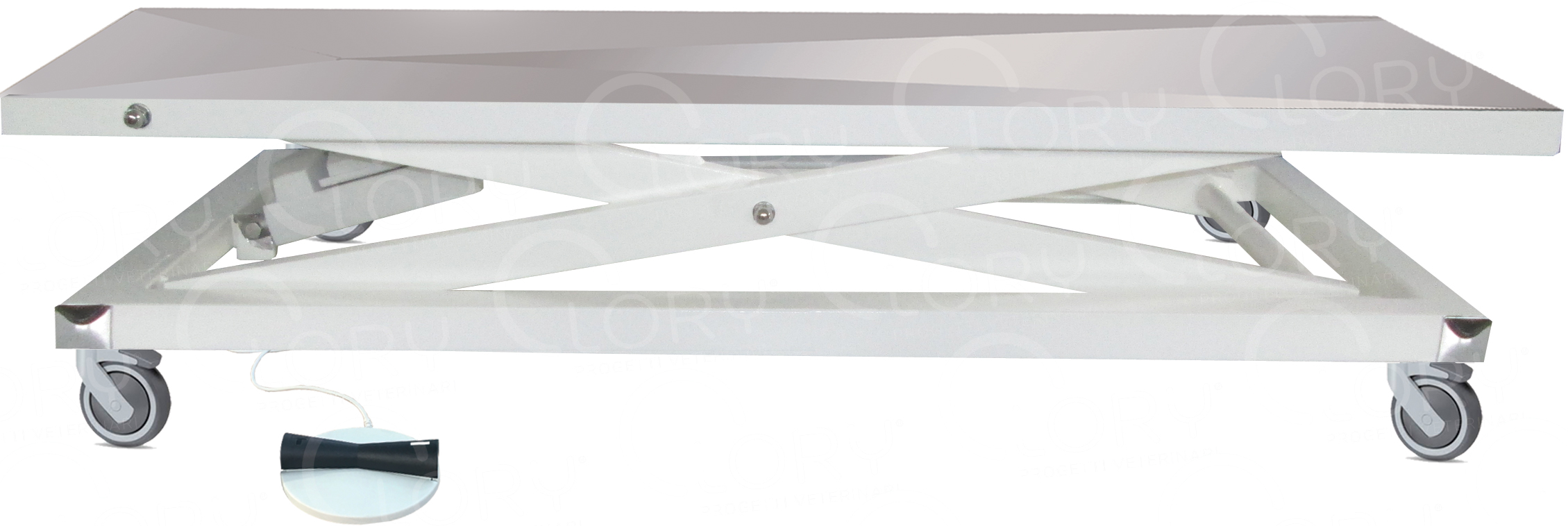 AISI 304 Stainless Steel Electric Veterinary Examination Table with Footboard mod. Gamma on wheels