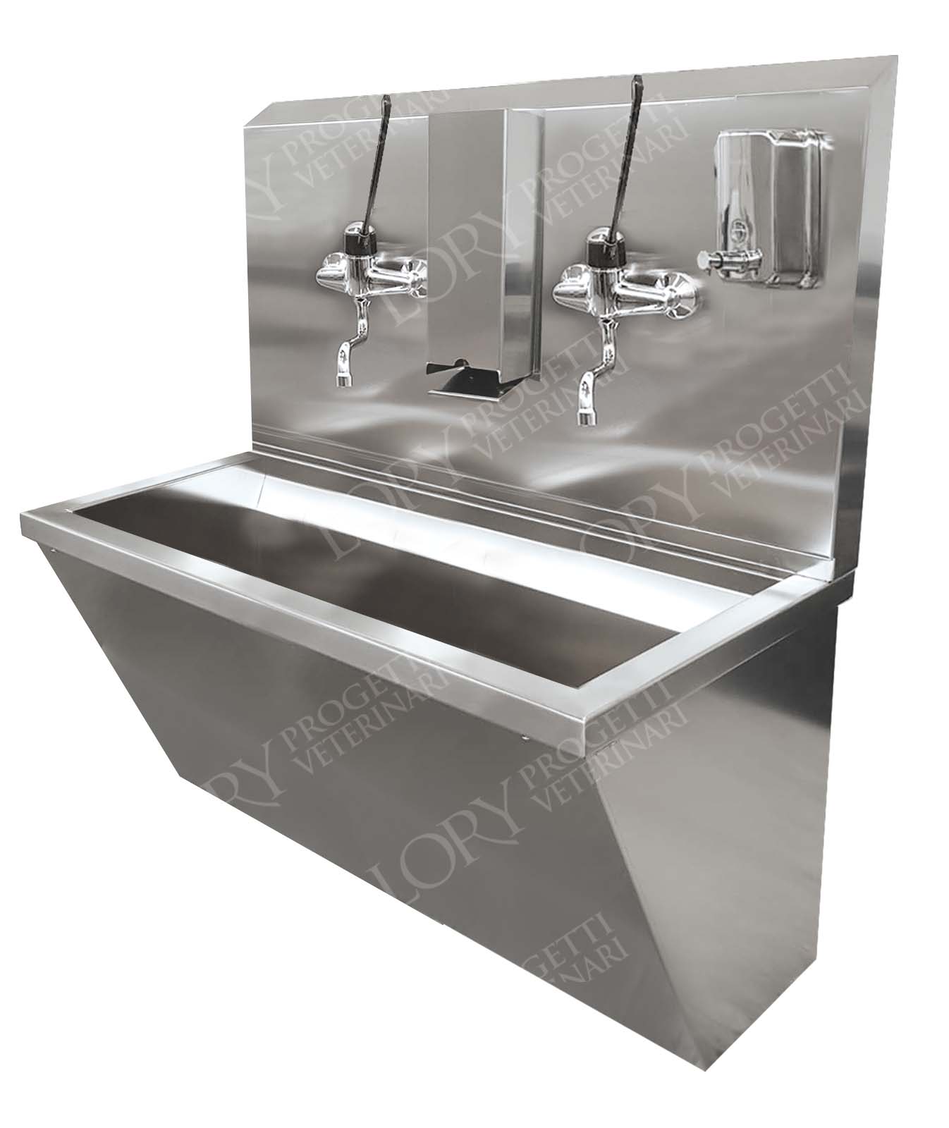 Two-channel clinical lever surgical sink with soap dish and sponge holder