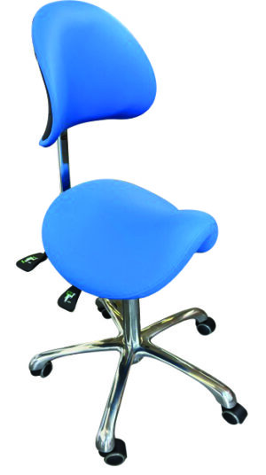 Blue ergonomic stool with backrest