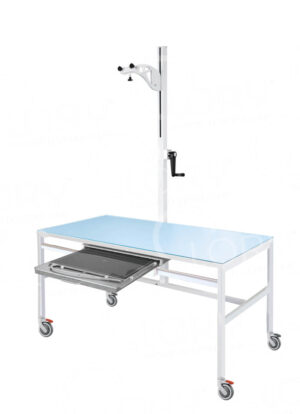 Tavolo radiografico veterinario con cassetto mobile integrato e supporto RX mod Oxford