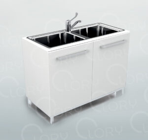 Cabinet with double sink without drip tray