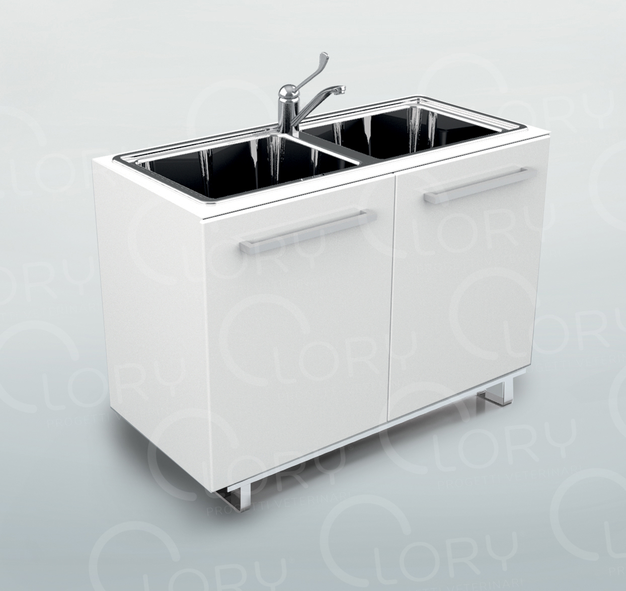 Cabinet with double sink without drip tray