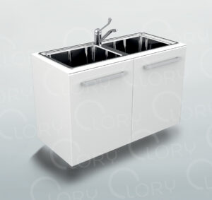 Cabinet with double sink without drip tray