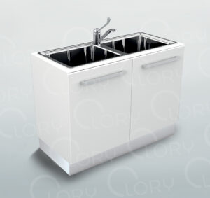 Cabinet with double sink without drip tray